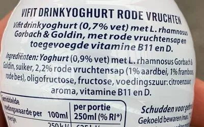 List of product ingredients Vifit Drink Yoghut Rode Vruchten vifit 250ml