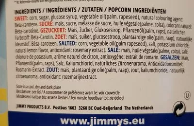 Lista de ingredientes del producto popcorn  