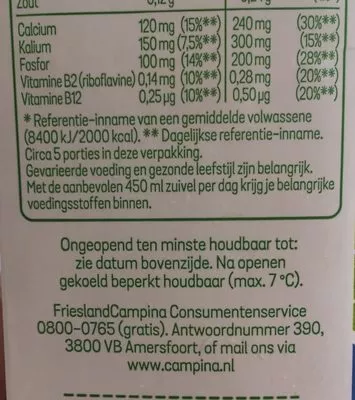 Liste des ingrédients du produit Volle melk Campina 1 L