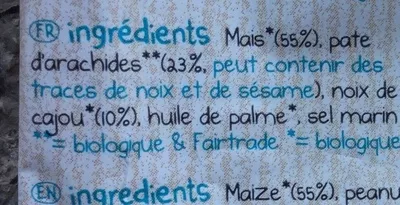 List of product ingredients Mais flips - peanut & roasted cashew Joannusmolen 75 g
