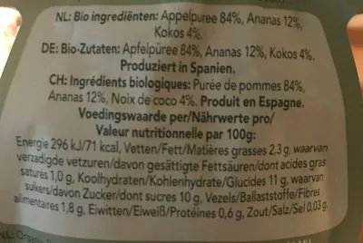 Lista de ingredientes del producto Compote Organix 100g