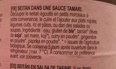List of product ingredients Seitan dans une sauce tamari  