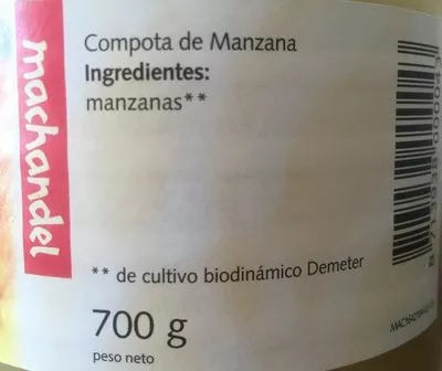 Lista de ingredientes del producto Compote de pommes Machandel 