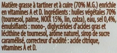 List of product ingredients 100% végétal avec huile de noix Fruit d'Or, Becel 225 g
