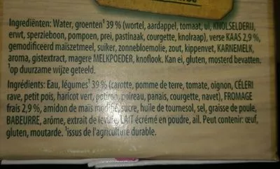 Lista de ingredientes del producto Douceur de 12 légumes au fromage frais Knorr 