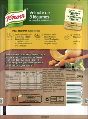 Liste des ingrédients du produit Knorr Soupe Velouté de 8 Légumes Brocoli 69g 2 Portions knorr 53 g