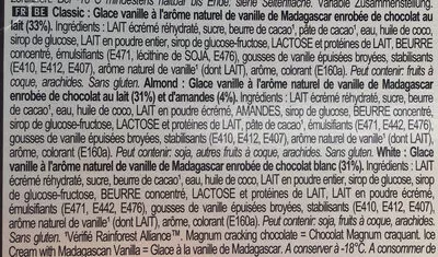 List of product ingredients Magnum Glace Batonnet Mini Amande Chocolat Blanc Magnum,  Glace: Magnum 6 x 55 ml (266 g)
