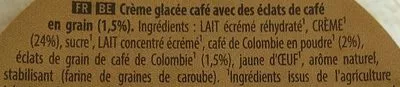 List of product ingredients Carte D'or Les Bio Glace Café Torréfié de Colombie Bac 450ml Carte d'Or 250 g