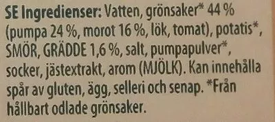 Liste des ingrédients du produit Knorr Creamy Pumpkin Soup with carrot Knorr, Unilever 1 l (1023 g)