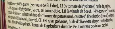 Lista de ingredientes del producto Pasta snack bolognese Knorr 