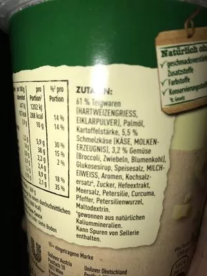 Liste des ingrédients du produit Pasta Snack Brokkoli-Käse-Sauce Knorr 69 g