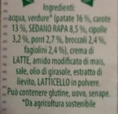 Lista de ingredientes del producto Passato di patate y carote Knorr 500 ml