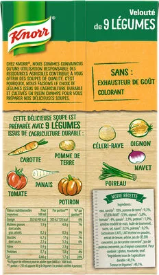 Lista de ingredientes del producto Knorr Soupe Liquide Velouté de 9 Légumes 1l Knorr 1000 ml