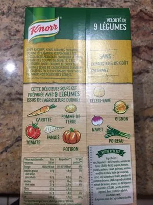 Lista de ingredientes del producto Knorr Soupe Veloutée aux 9 Légumes 1L lot de2 Knorr 2000 ml