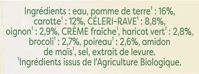 Lista de ingredientes del producto Knorr Bio Soupe Liquide Mouliné de Légumes Variés du Potager Brique 30cl Knorr 300 ml