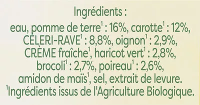 Lista de ingredientes del producto Knorr Bio Soupe Liquide Mouliné de Légumes Variés du Potager Brique 50cl Knorr 500 ml