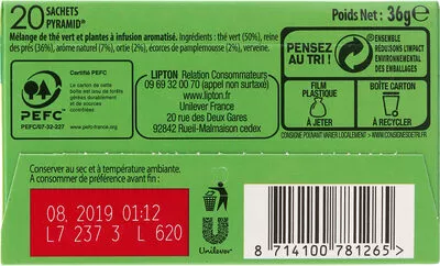 List of product ingredients Lipton Thé Vert Detox 20 Sachets Lipton 36 g