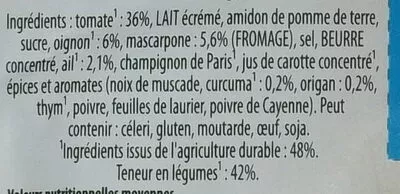 Liste des ingrédients du produit Knorr Soupe Tomate Mascarpone 70g 2 Portions Knorr 70 g