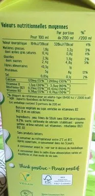 List of product ingredients Flora 100% végétal lait de soja Flora 
