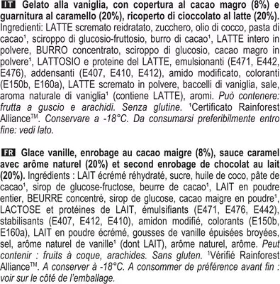Liste des ingrédients du produit Magnum Glace Batonnet Mini Double Caramel 8x60ml Magnum 400 g