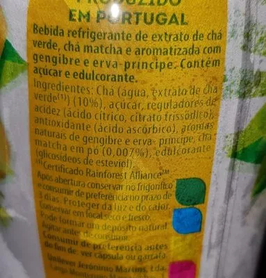 List of product ingredients Green ice tea tu gingembre Lipton 