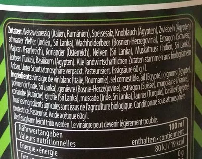 List of product ingredients Vinaigre de vin aromatisé moelleux  1 l.