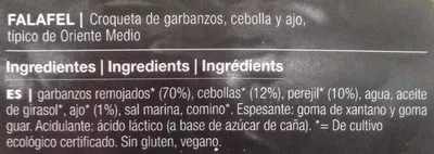 Lista de ingredientes del producto Falafel MedFood 240 g