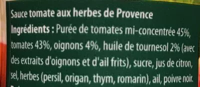 Liste des ingrédients du produit Sauce tomate aux herbes de Provence Heinz 490g