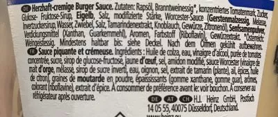 Lista de ingredientes del producto American style Burger Sauce Heinz 