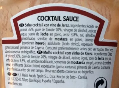 Liste des ingrédients du produit Cocktail Sauce Topdown Heinz 