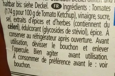 Lista de ingredientes del producto Tomatoketchup 50% Heinz, H.J. Heinz 960 g (875 ml)