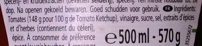 List of product ingredients Tomato ketchup Heinz 570 g - 500 ml