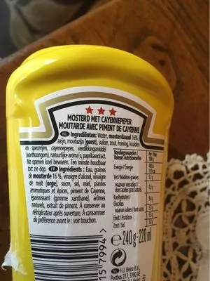 List of product ingredients Yellow mustard Heinz 240 g