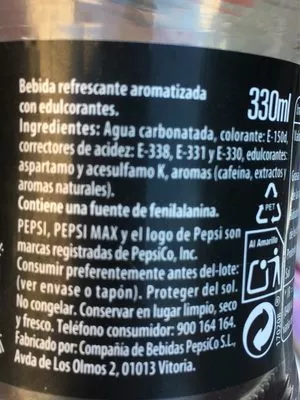 Liste des ingrédients du produit Pepsi max 33cl Pepsi 