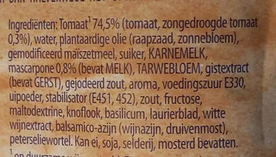 Lista de ingredientes del producto Romige tomatensoep unox 570 ml
