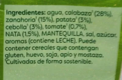 Liste des ingrédients du produit Crema de Calabaza con un suave toque de nata Knorr 