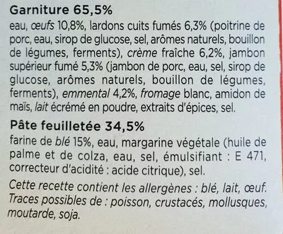 List of product ingredients Quiche Lorraine Lardons Jambon Marie  
