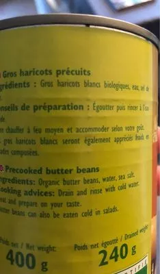 List of product ingredients Gros haricots blancs La Bio Idea 