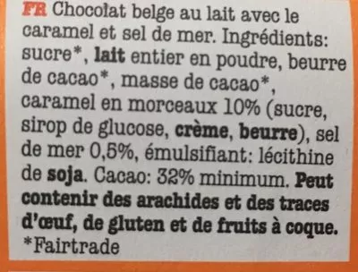 Liste des ingrédients du produit Chocolate caramel sea salt Tony’s Chocolonely 180gr