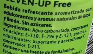 List of product ingredients Free 7 Up 330 ml