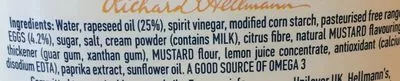 Lista de ingredientes del producto Light Squeezy mayonnaise Hellmann's 754 g