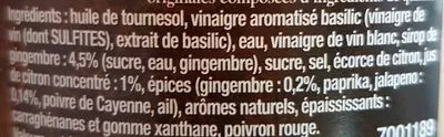 Lista de ingredientes del producto Vinaigrette Jalapeno et Gingembre Maille, Unilever Food Solutions 1 l