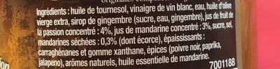 Lista de ingredientes del producto Vinaigrette Fruits De La Passion Et Zestes De Mandarine Maille 