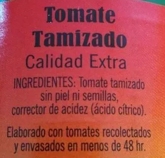 Lista de ingredientes del producto Tomator Starlux 