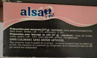 List of product ingredients Macarons au café Alsa 