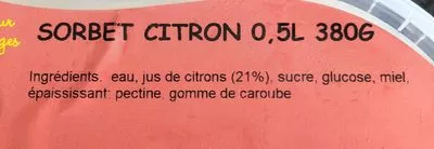 Lista de ingredientes del producto Sorbet Citron  