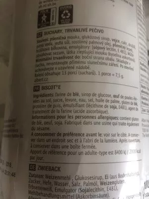 List of product ingredients Biscotte  
