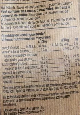 Liste des ingrédients du produit Baies de goji Lidl 150.0 g