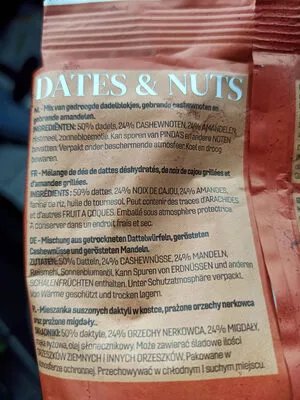 Liste des ingrédients du produit dates and nuts Sunny bites 150g