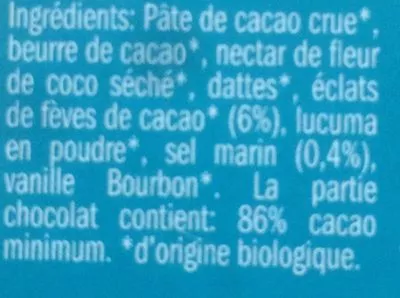 Lista de ingredientes del producto Tablette éclats Fèves & Sel Marin Lovechock, Lovechock com 70g